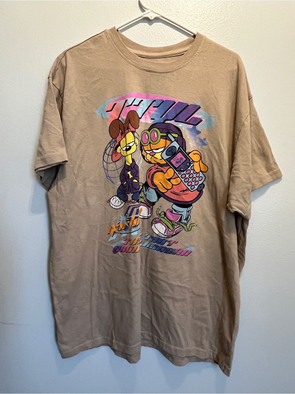 Beige Garfield Retro Cartoon Graphic Short-Sleeve Tee 2X